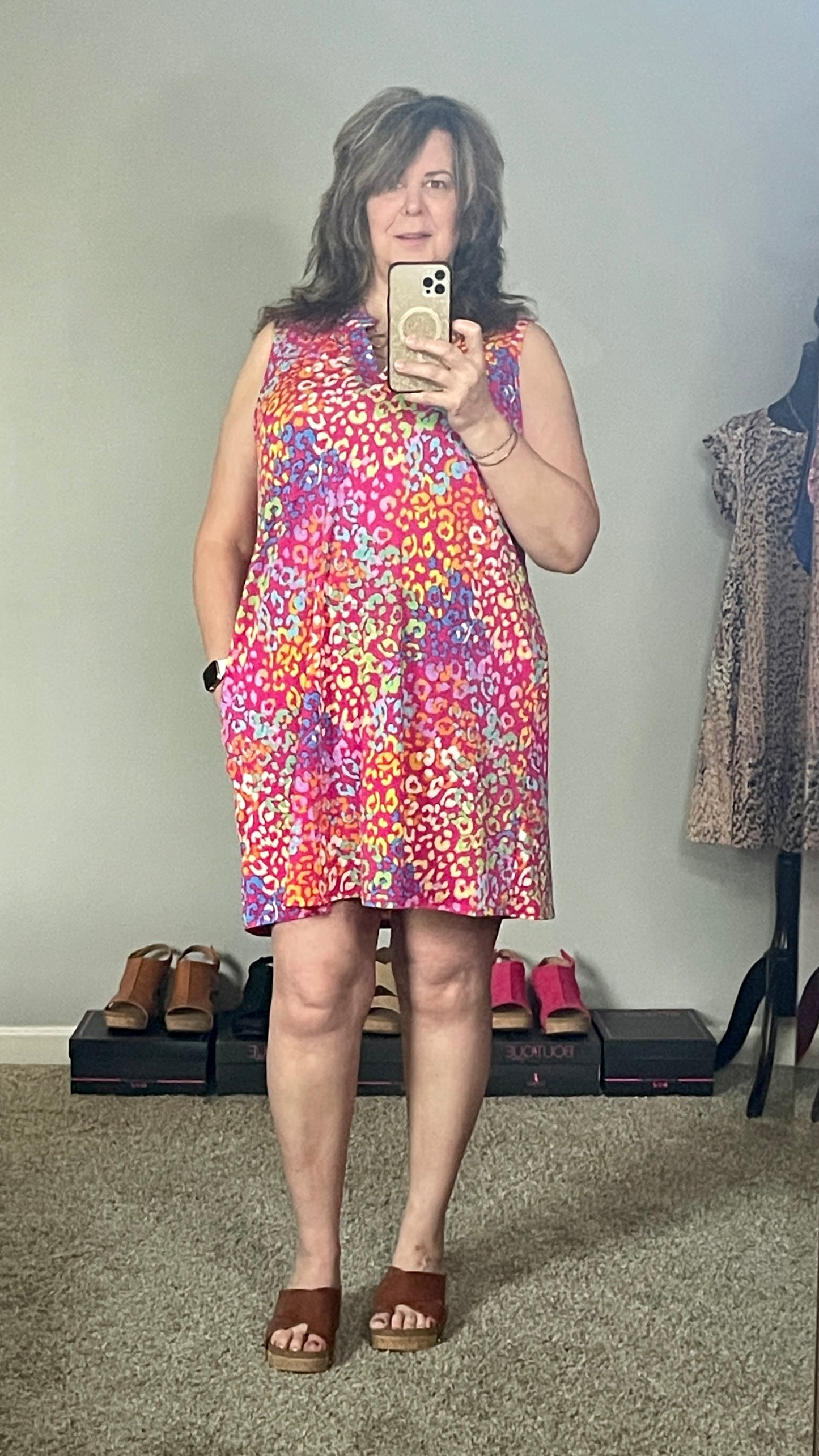 Lizzy Tank Dress in Hot Pink Multi Leopard