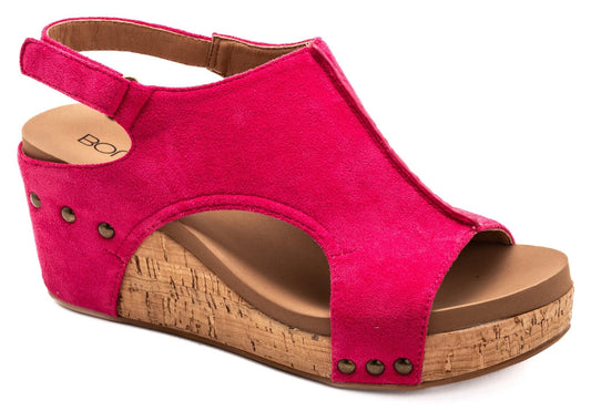 Corkys Carley Wedge Sandal - Fuchsia Faux Suede