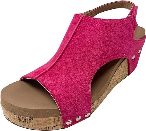 Corkys Carley Wedge Sandal - Fuchsia Faux Suede