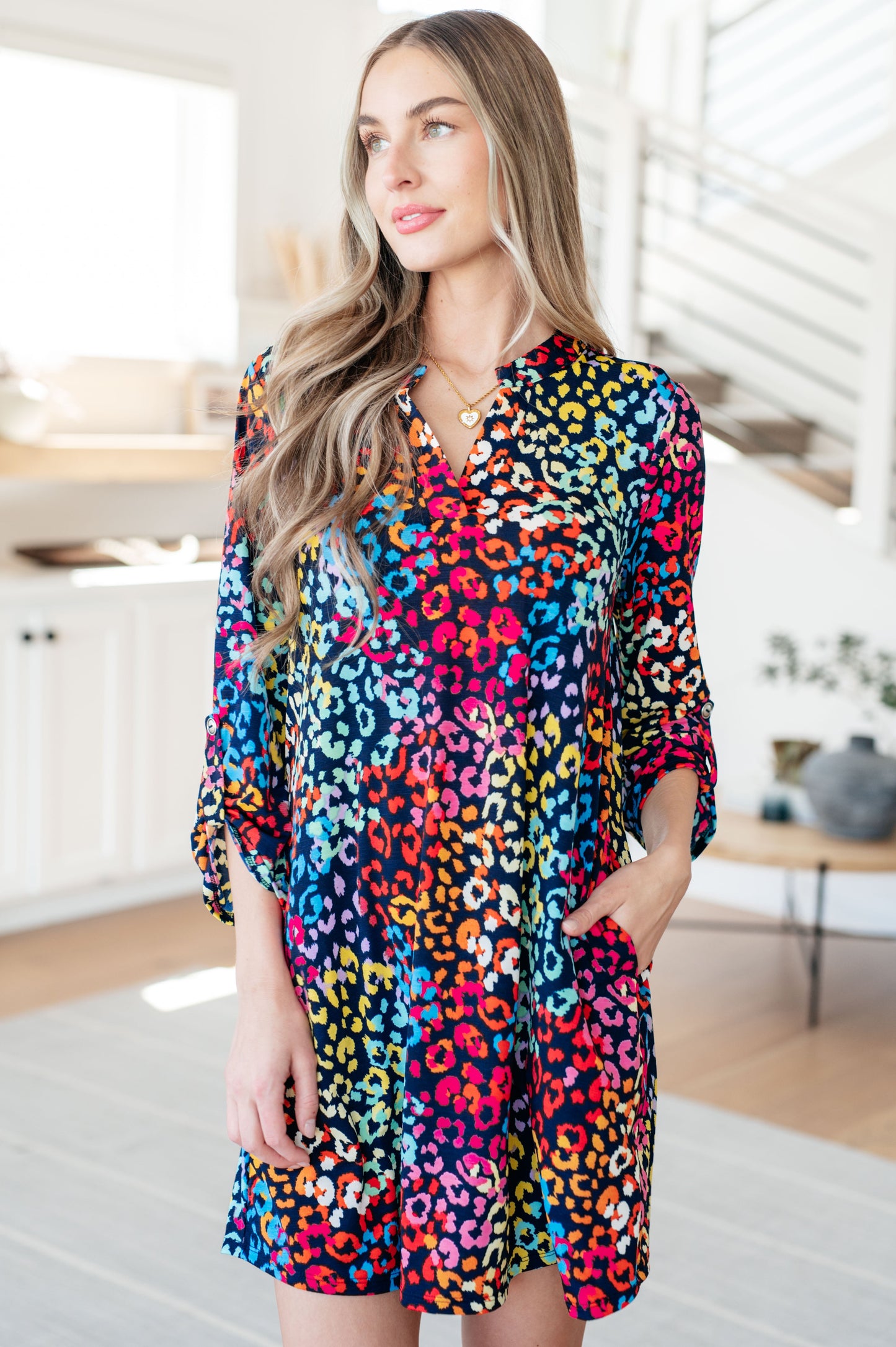 Lizzy Dress in Navy Multi Leopard