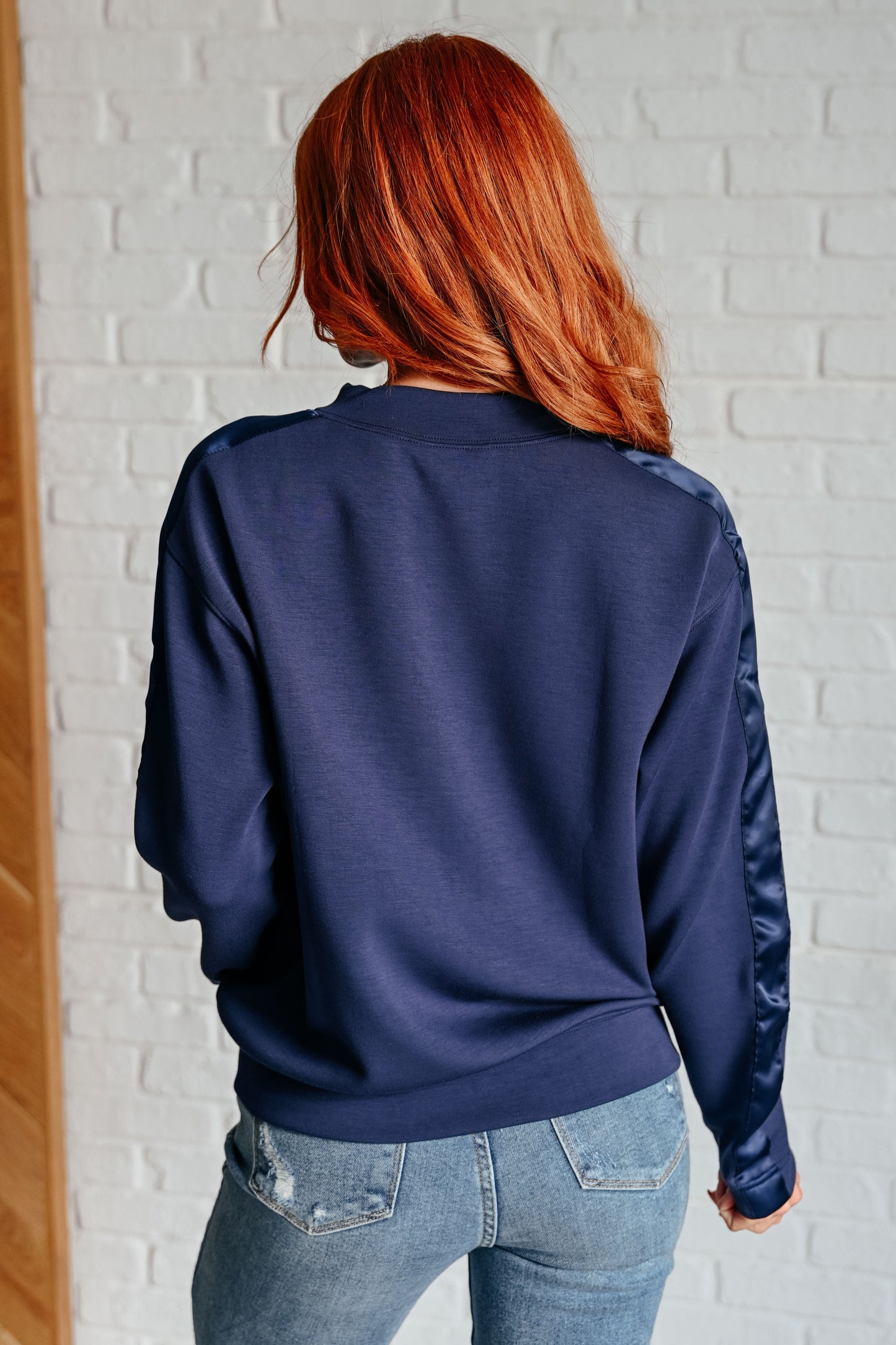 Lysa Satin Stripe Pullover in Smoky Navy