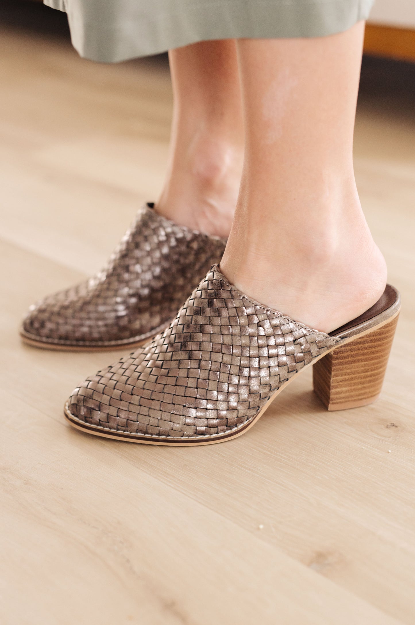 Walk With Me Woven Mules - Bronze